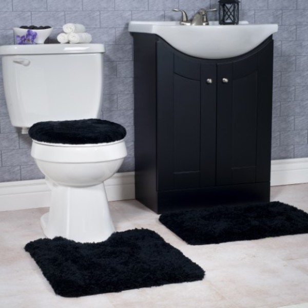 Hastings Home Hastings Home 3 Piece Super Plush Non-Slip Bath Mat Rug Set - Black 816901VDE